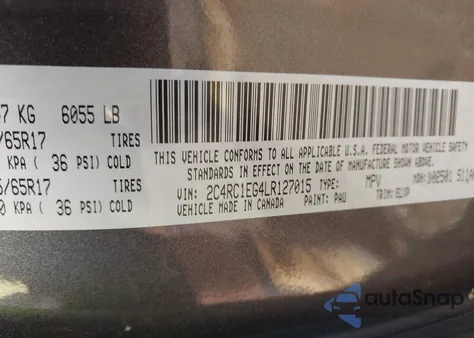 2020 Chrysler Pacifica Touring L Plus z USA, uszkodzony, nr VIN 2C4RC1EG4LR127015